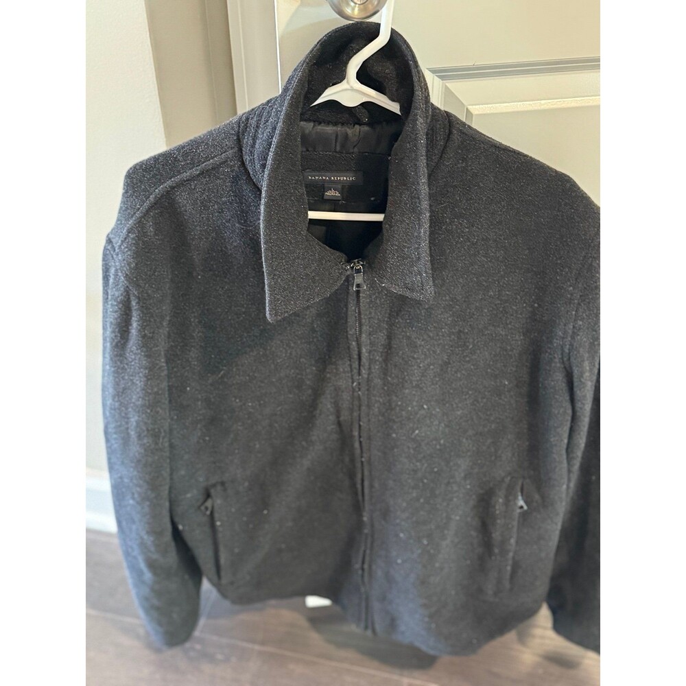 BANANA REPUBLIC BRAND~Men’s (Large) Dark Gray Wool Bomber Coat/Jacket, Outerwear - Picture 9 of 10